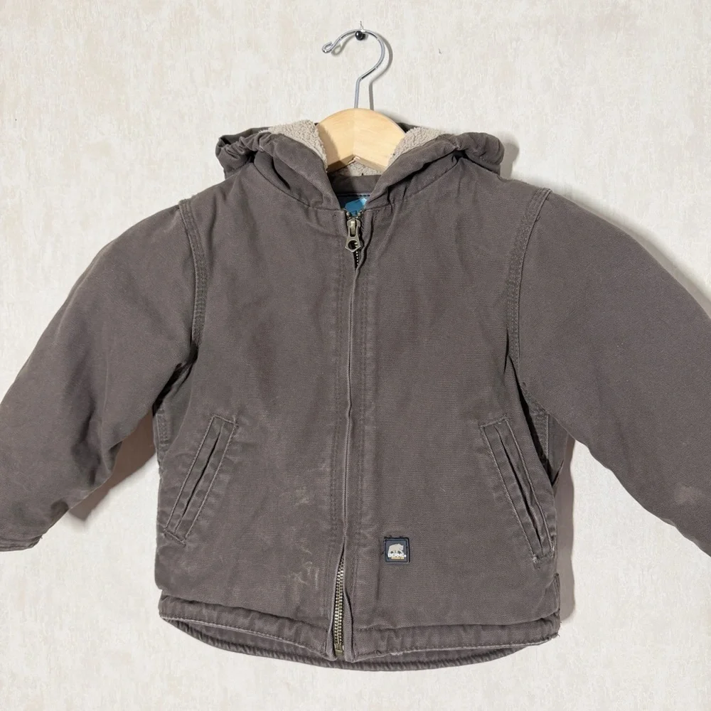 Berne Kids Boys Softstone Sherpa-Lined Hooded Coat-Bark Jacket Full Zip Brown 3T